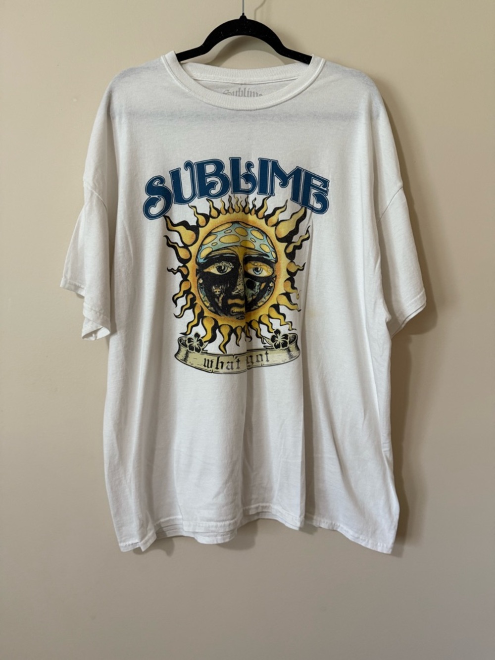 Sublime Graphic Band Tee - White with Yellow Sun Design. PTP 26.